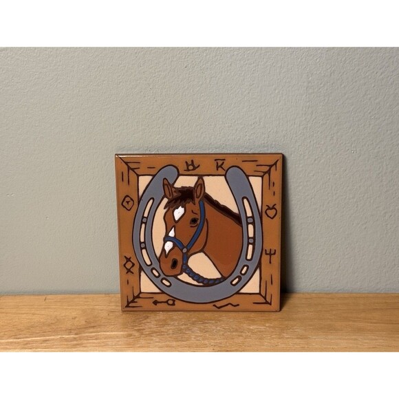 Earthtones Other - Decorative Horse Tile - Vintage 90s Earthtones Arizona Horse Tile Art